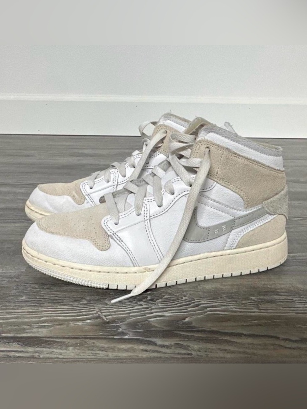 Jordan High-Top Sneakers in White and Beige